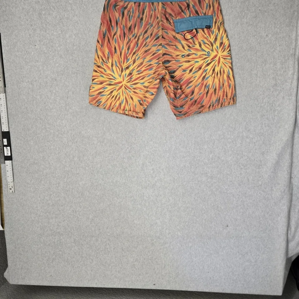RVCA Men Shorts 32 Orange Nylon Polyester Swimwear Geometric TAKAO NIIKURA